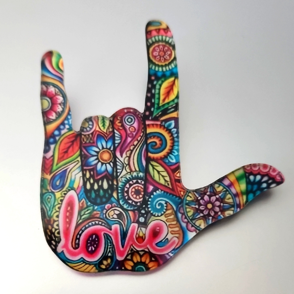SIGN LANGUAGE I LOVE YOU Hand Sign Brooch